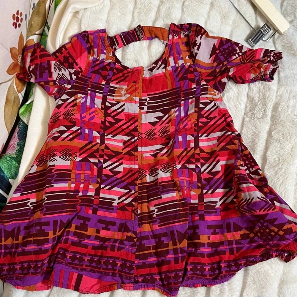 Old Navy 3T Girls Orange Purple Tribal Abstract Tunic Dress Spring Fall Casual